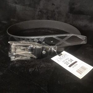 New with Tags Men's Genuine Leather Belt by J. Scott Black "Etched" Design 32-34